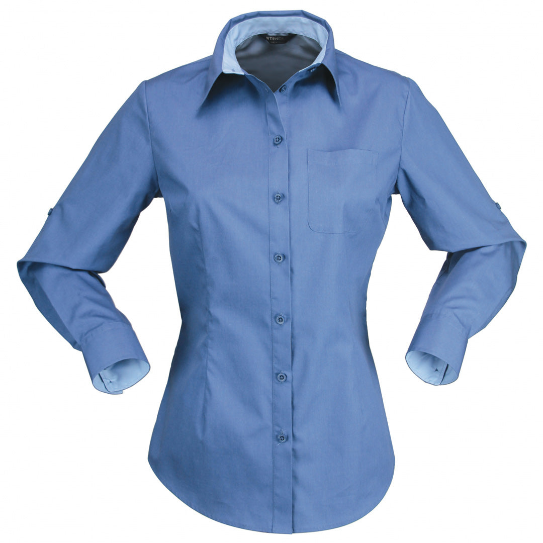 Stencil The Hospitality Nano Shirt | Ladies | Long Sleeve Slate Blue Shirts & Tops