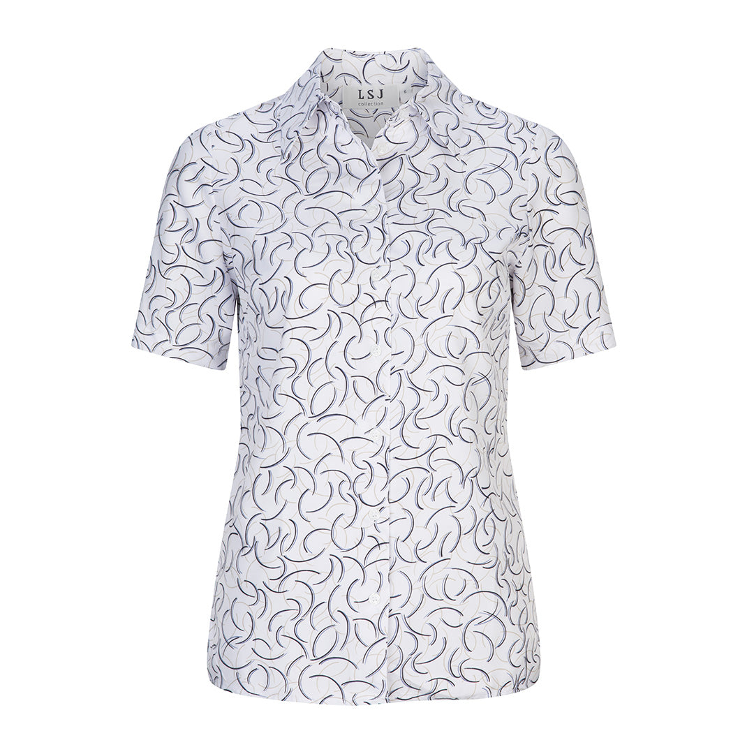 LSJ Collection The Breeze Shirt | Ladies | Short Sleeve White/Blue Shirts & Tops