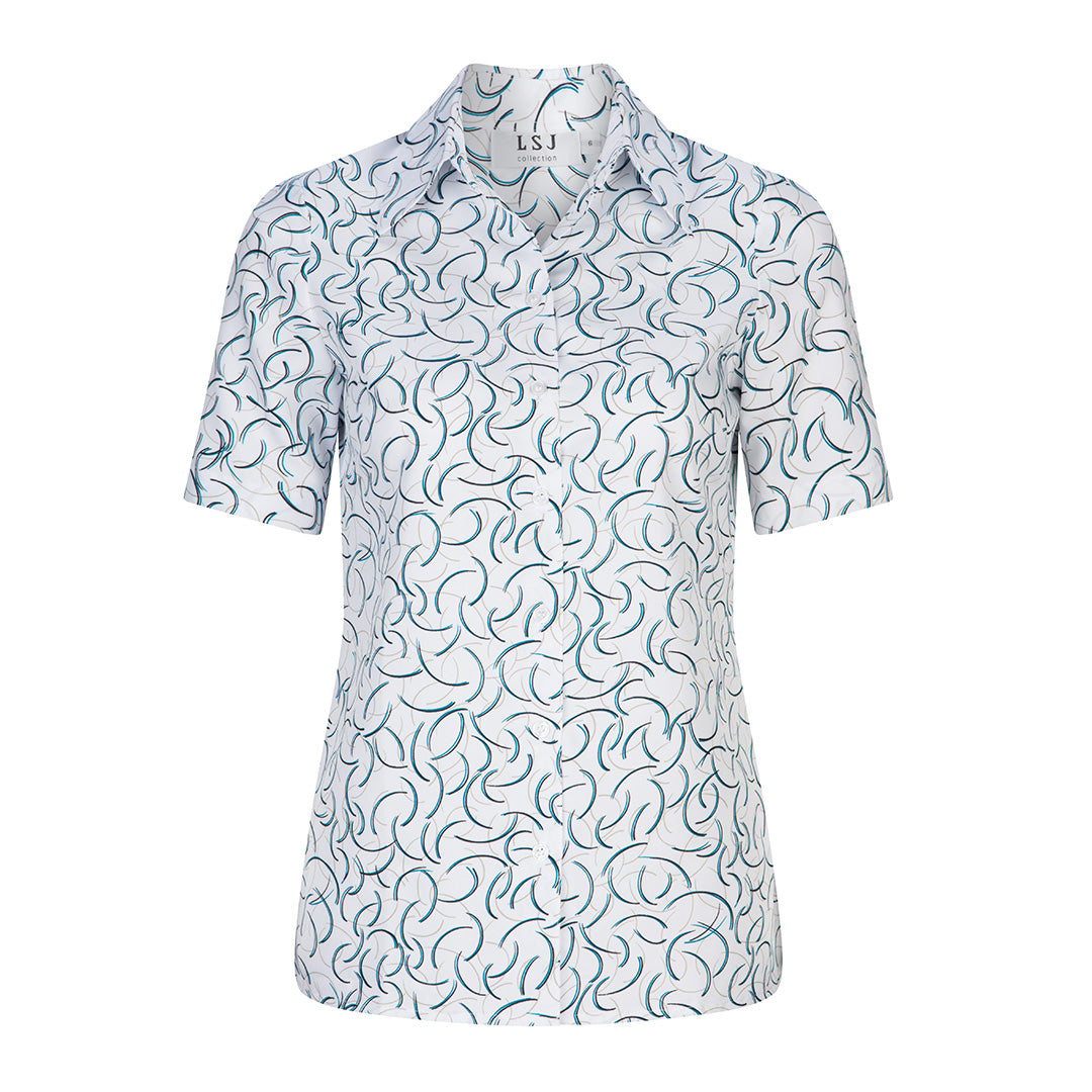 LSJ Collection The Breeze Shirt | Ladies | Short Sleeve White/Teal Shirts & Tops