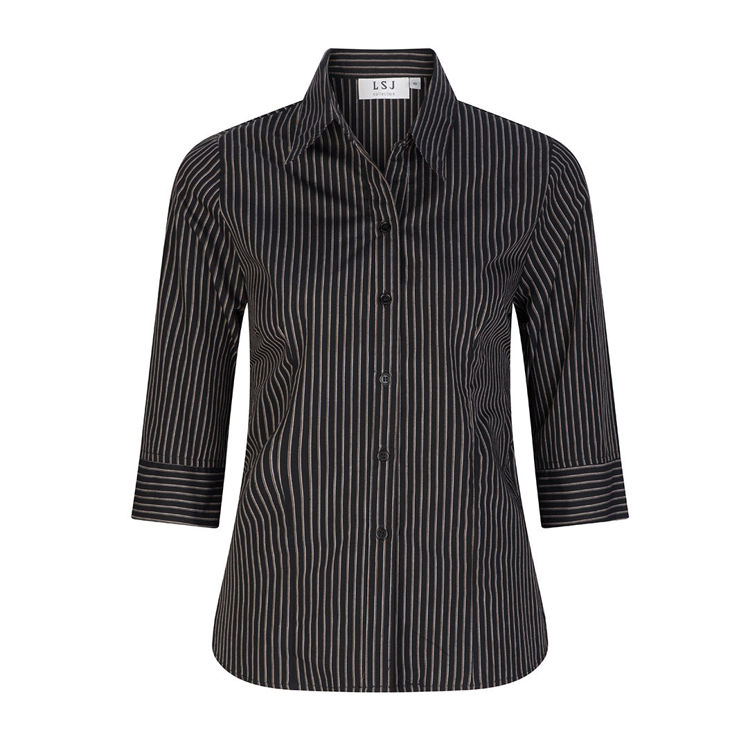 LSJ Collection The Shadow Stripe Shirt | Ladies | 3/4 Sleeve Black Shirts & Tops
