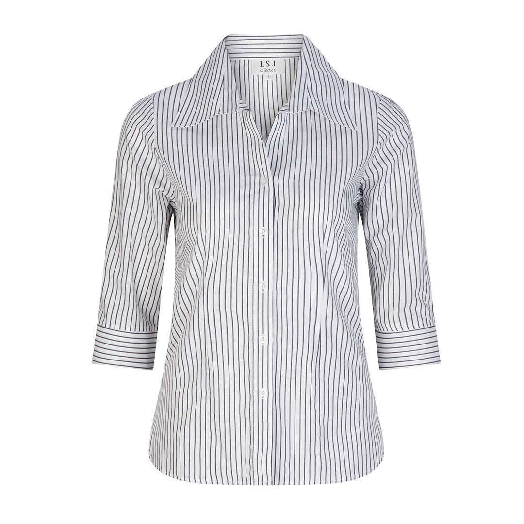 LSJ Collection The Shadow Stripe Shirt | Ladies | 3/4 Sleeve White Shirts & Tops