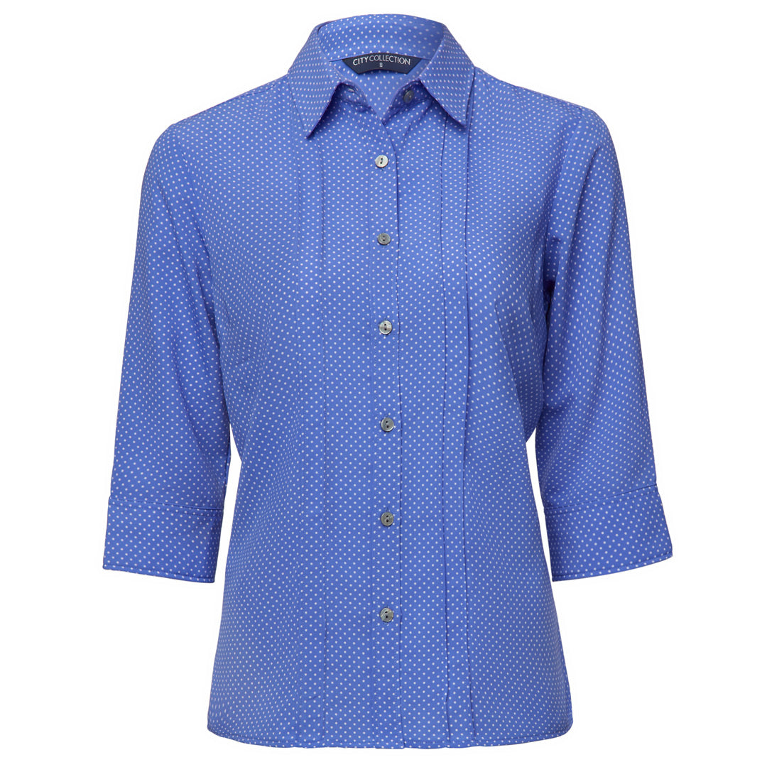 City Collection The Spot Shirt | Ladies | 3/4 Sleeve | Plus Mid Blue Shirts & Tops