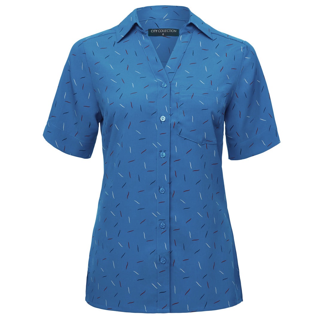 City Collection The Drift Print Blouse | Short Sleeve | Ladies Mid Blue Shirts & Tops
