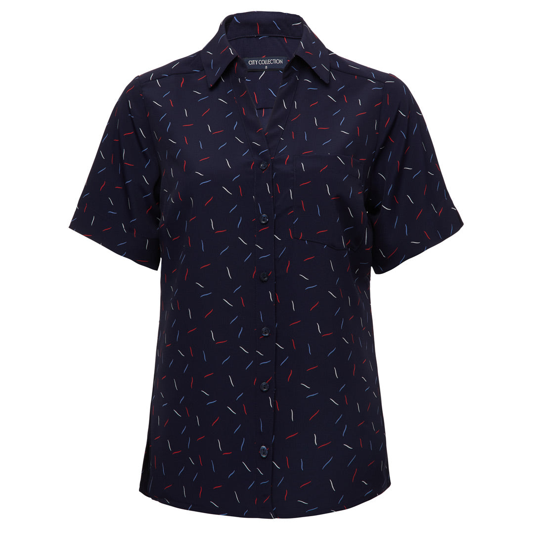 City Collection The Drift Print Blouse | Short Sleeve | Ladies Navy Shirts & Tops