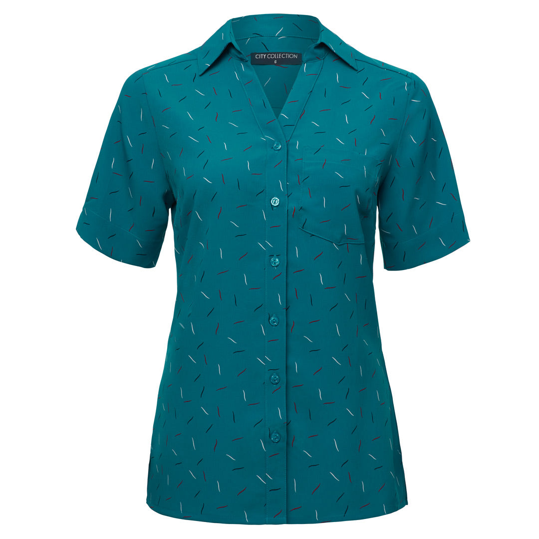 City Collection The Drift Print Blouse | Short Sleeve | Ladies Teal Shirts & Tops