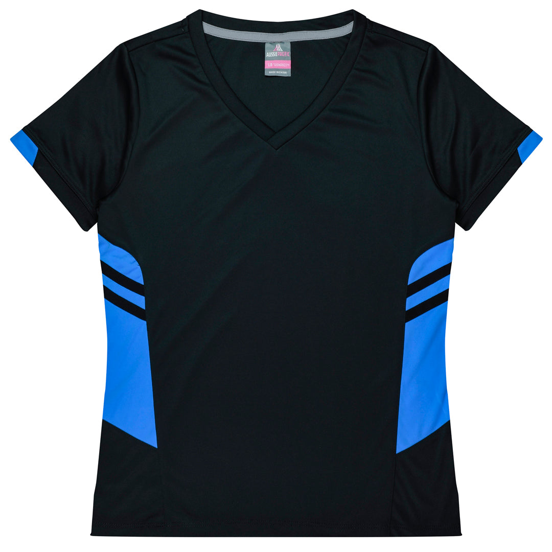 Aussie Pacific The Tasman Tee | Ladies | Short Sleeve | Black Base Black/Cyan Shirts & Tops
