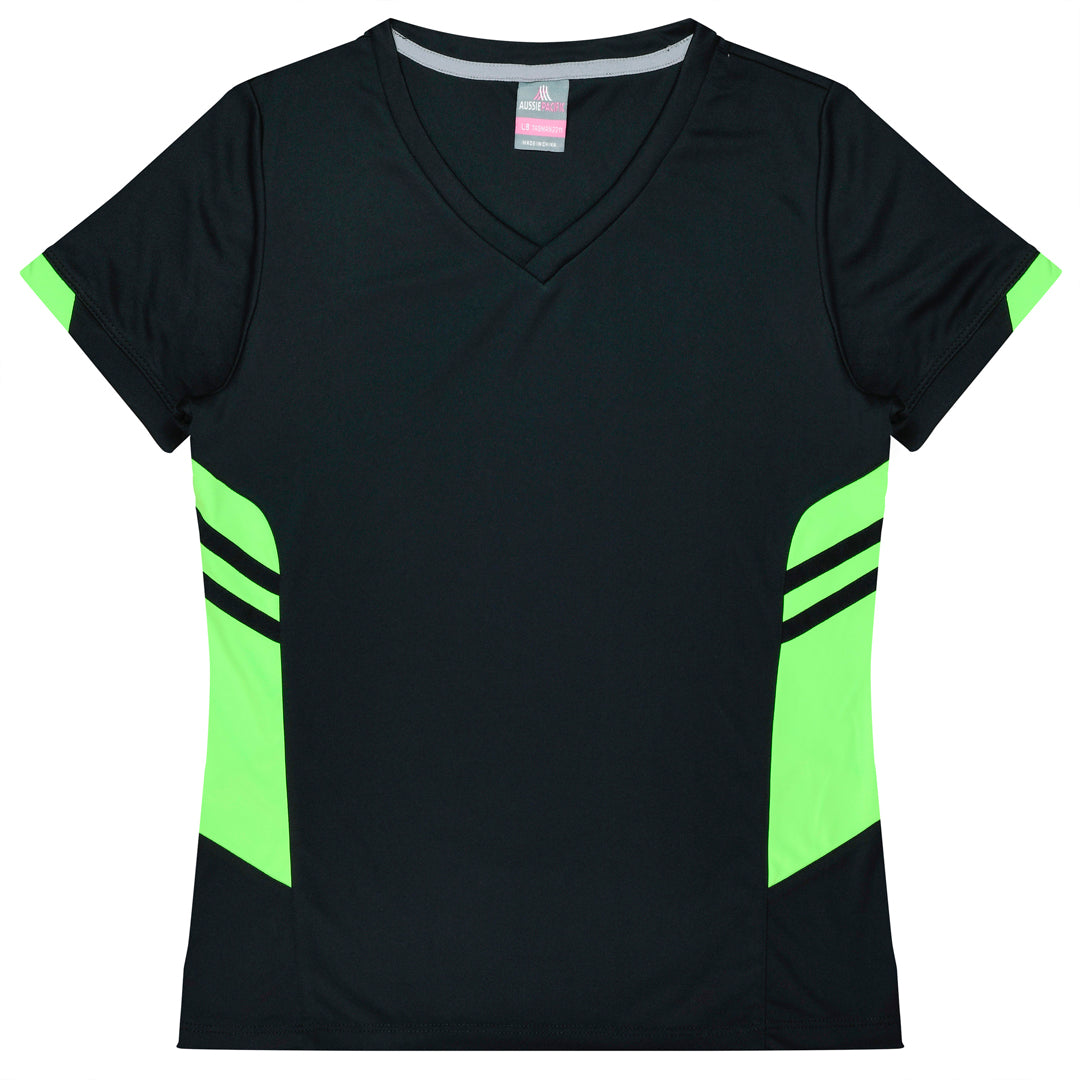 Aussie Pacific The Tasman Tee | Ladies | Short Sleeve | Black Base Black/Neon Green Shirts & Tops
