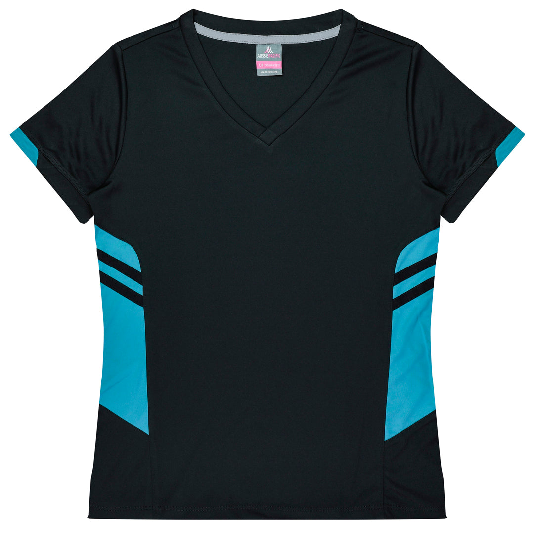 Aussie Pacific The Tasman Tee | Ladies | Short Sleeve | Black Base Black/Teal Shirts & Tops