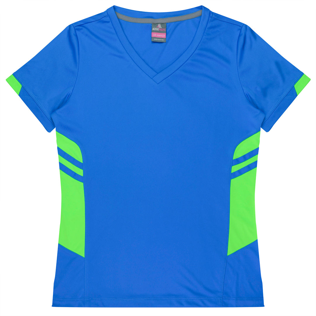 Aussie Pacific The Tasman Tee | Ladies | Short Sleeve | Blue Base Cyan/Neon Green Shirts & Tops