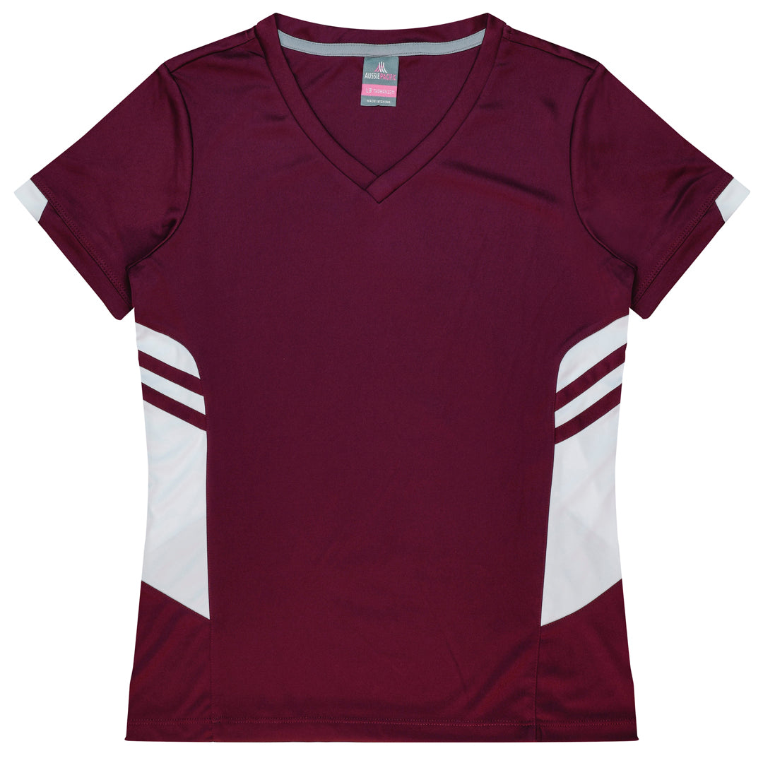 Aussie Pacific The Tasman Tee | Ladies | Short Sleeve | Mixed Base Maroon/White Shirts & Tops