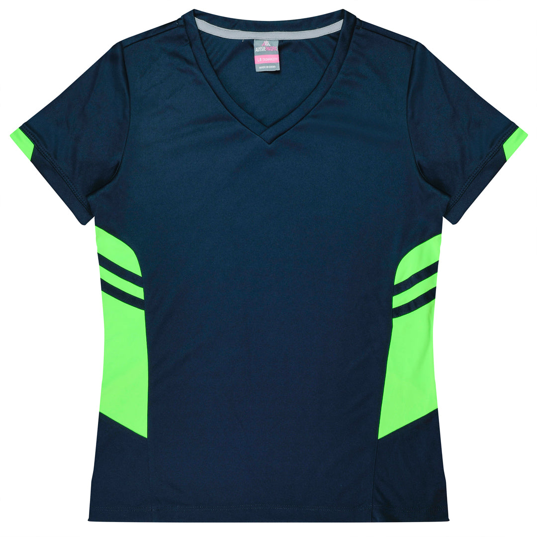 Aussie Pacific The Tasman Tee | Ladies | Short Sleeve | Navy Base Navy/Neon Green Shirts & Tops