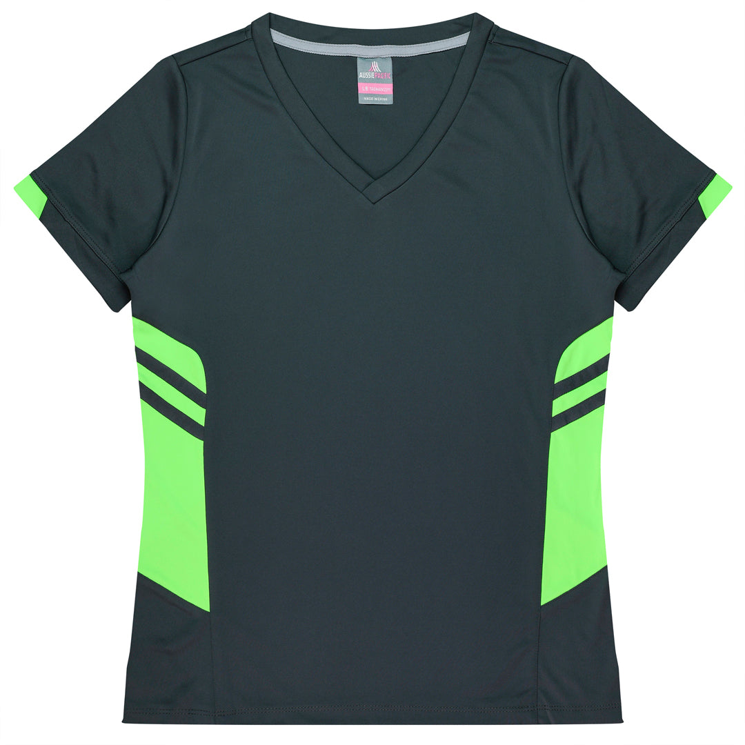 Aussie Pacific The Tasman Tee | Ladies | Short Sleeve | Grey Base Slate/Neon Green Shirts & Tops