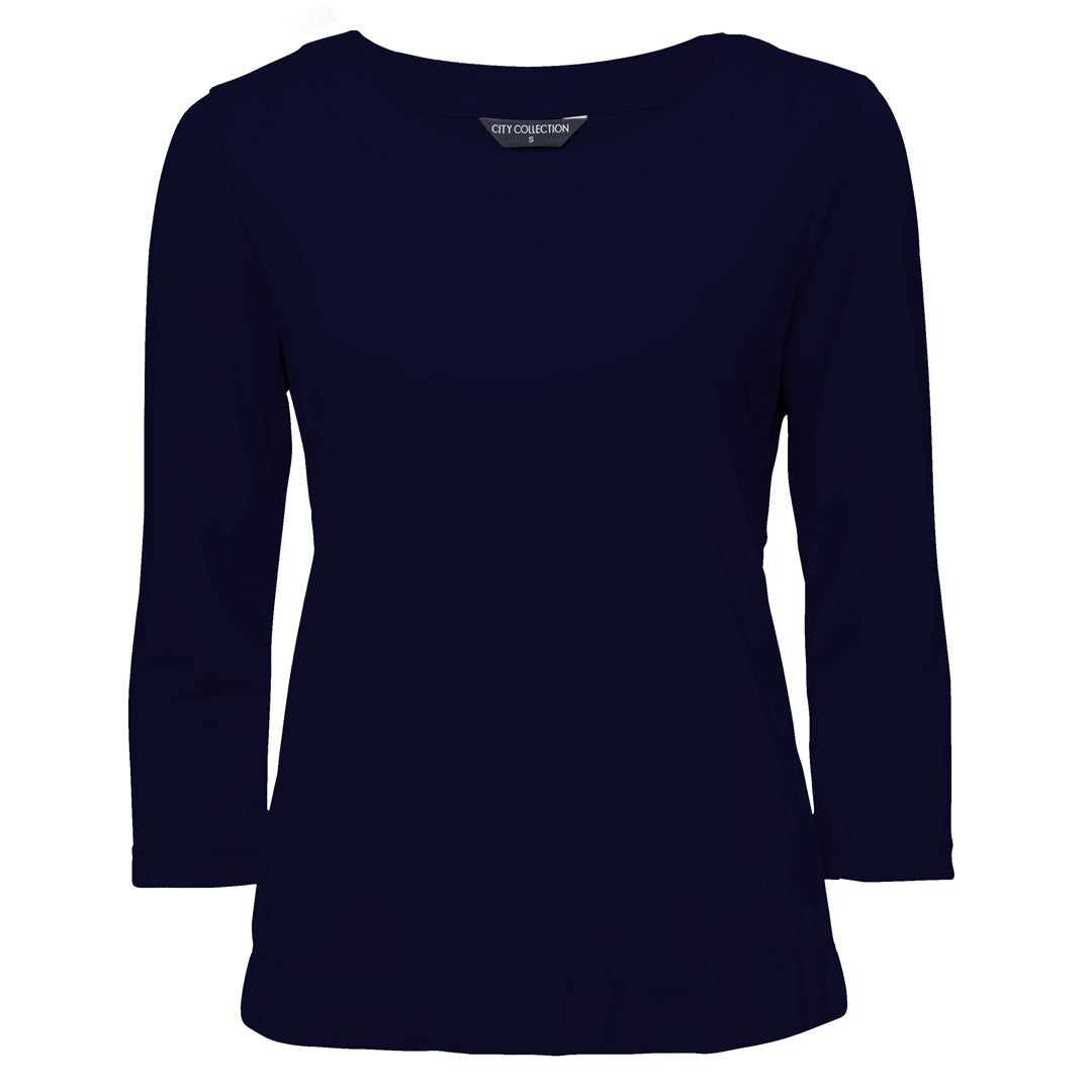 City Collection The Smart Knit Top | Ladies | 3/4 Sleeve Navy Shirts & Tops