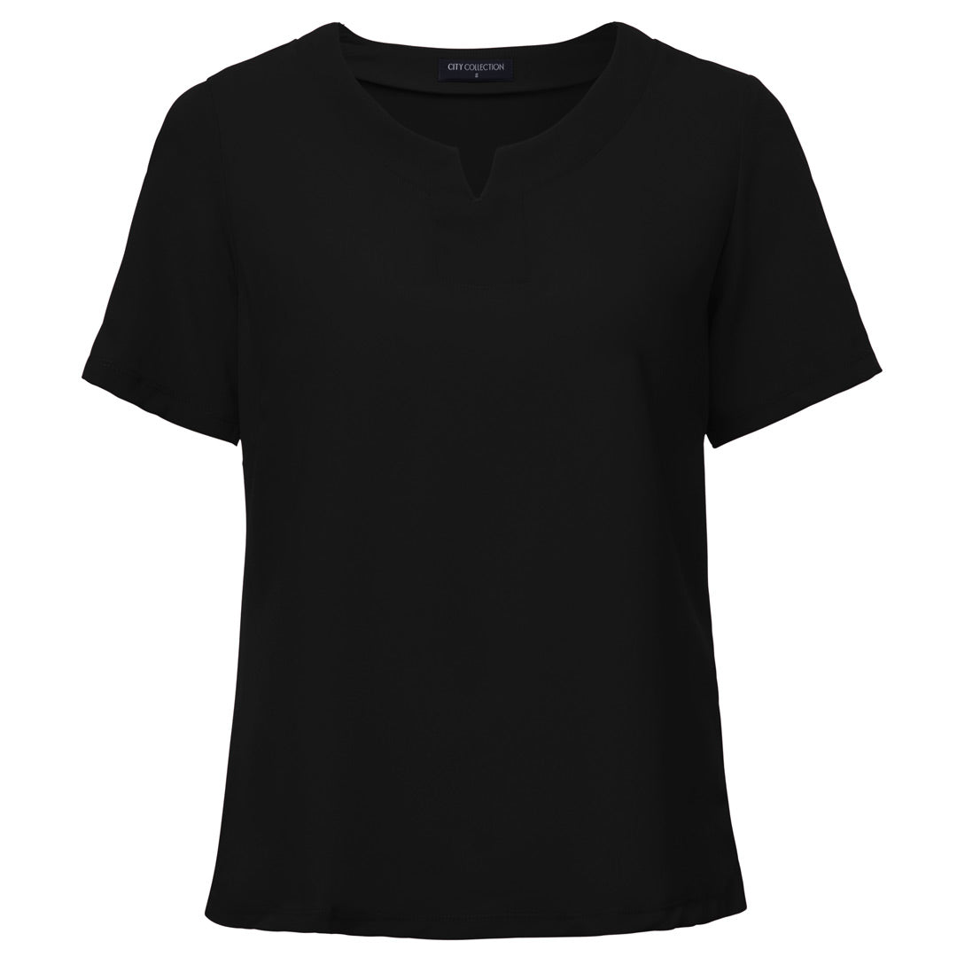 City Collection The Knit Woven Top | Ladies | Short Sleeve Black Shirts & Tops