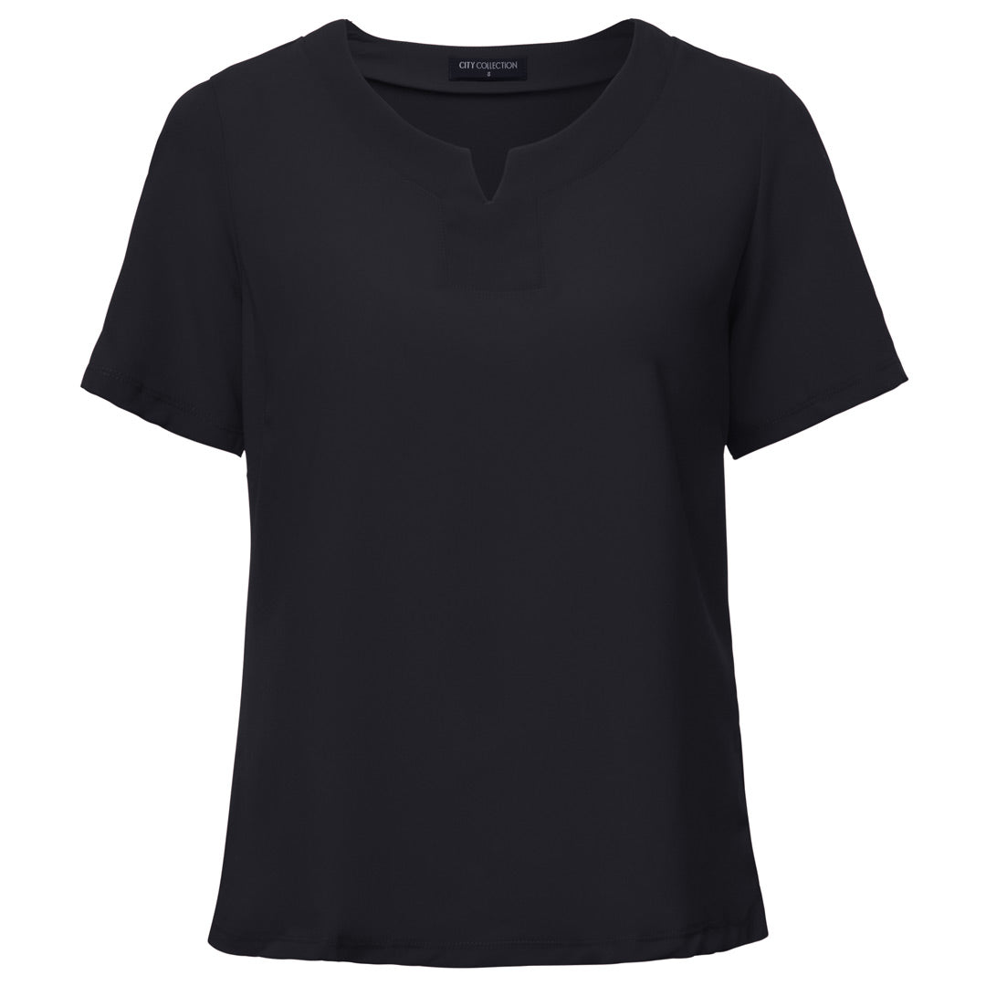 City Collection The Knit Woven Top | Ladies | Short Sleeve Charcoal Shirts & Tops