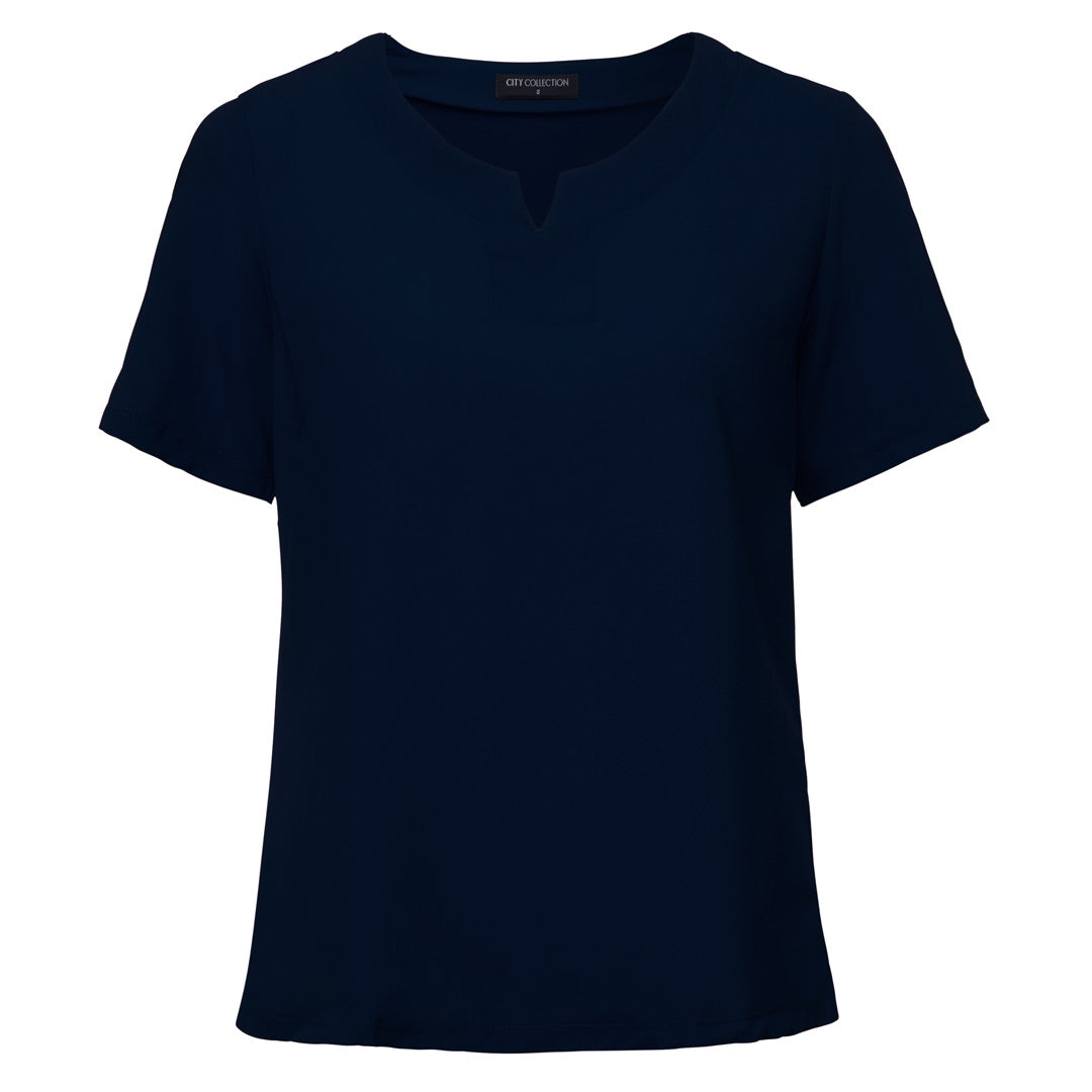 City Collection The Knit Woven Top | Ladies | Short Sleeve Navy Shirts & Tops