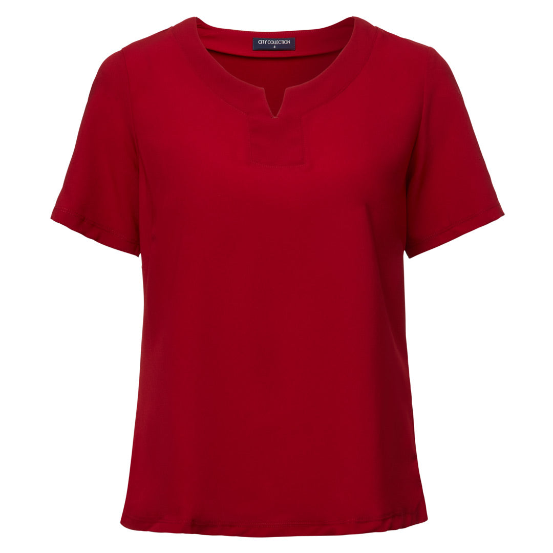 City Collection The Knit Woven Top | Ladies | Short Sleeve Red Shirts & Tops