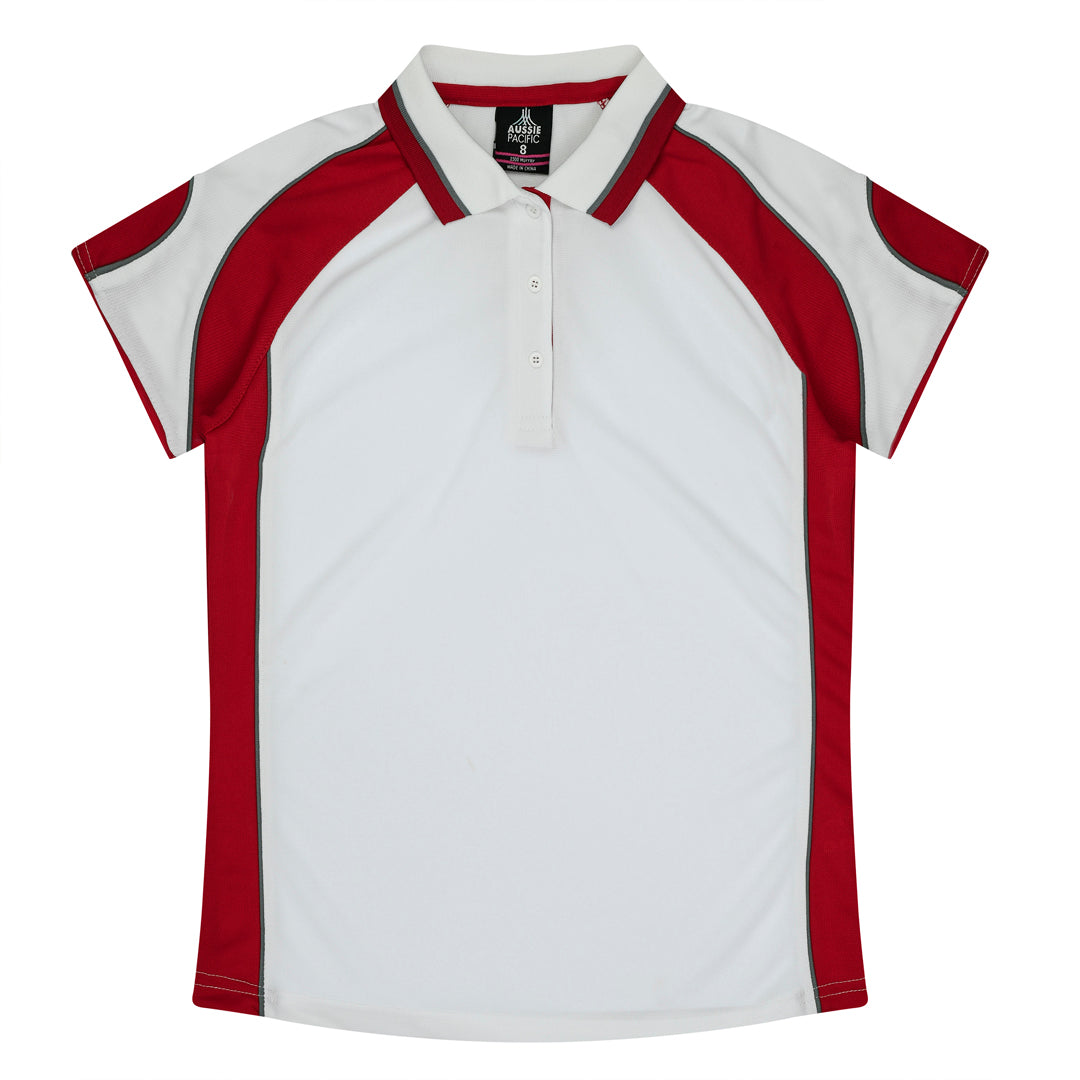 Aussie Pacific The Murray Polo | Plus | Ladies White/Red Shirts & Tops