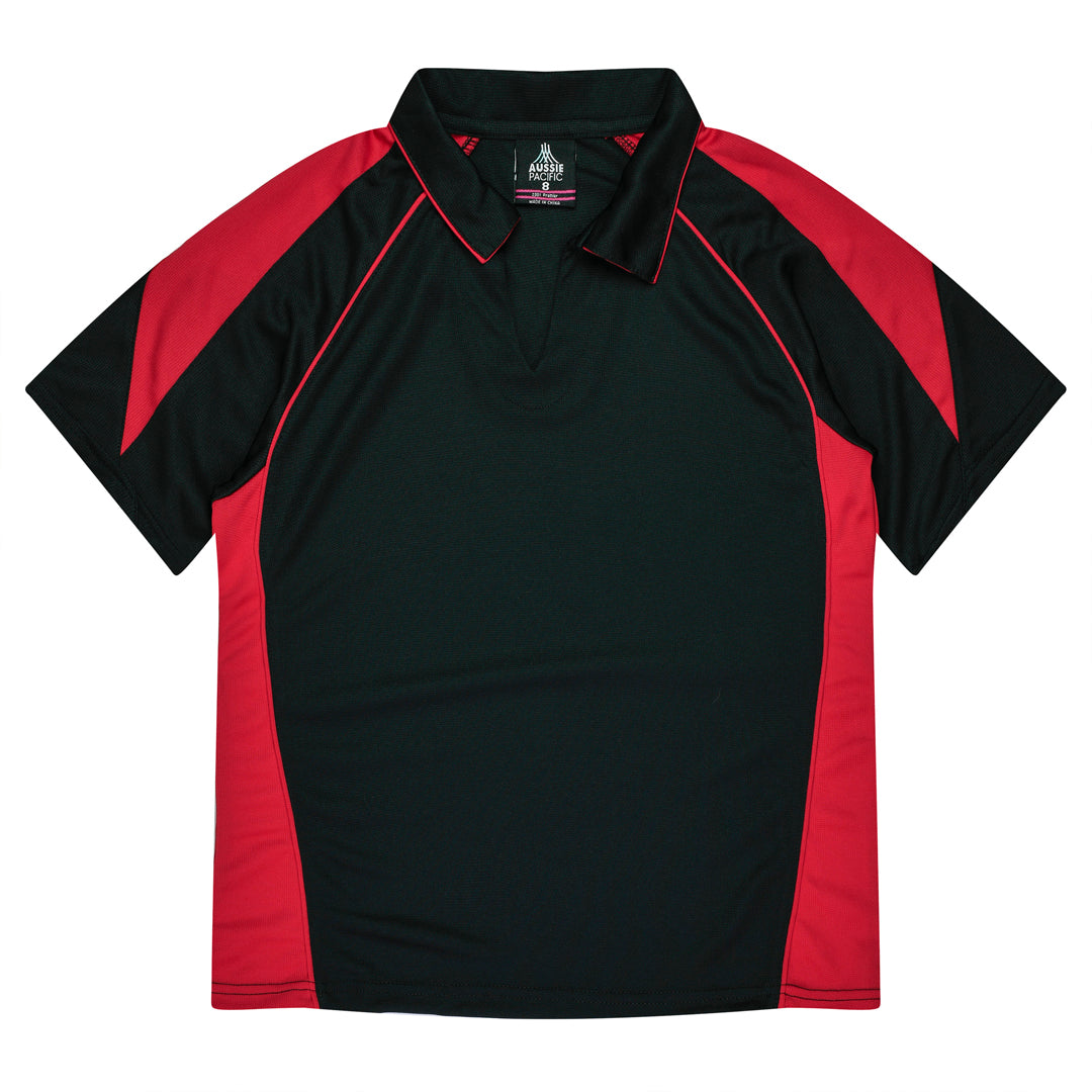 Aussie Pacific The Premier Polo | Ladies Black/Red Shirts & Tops