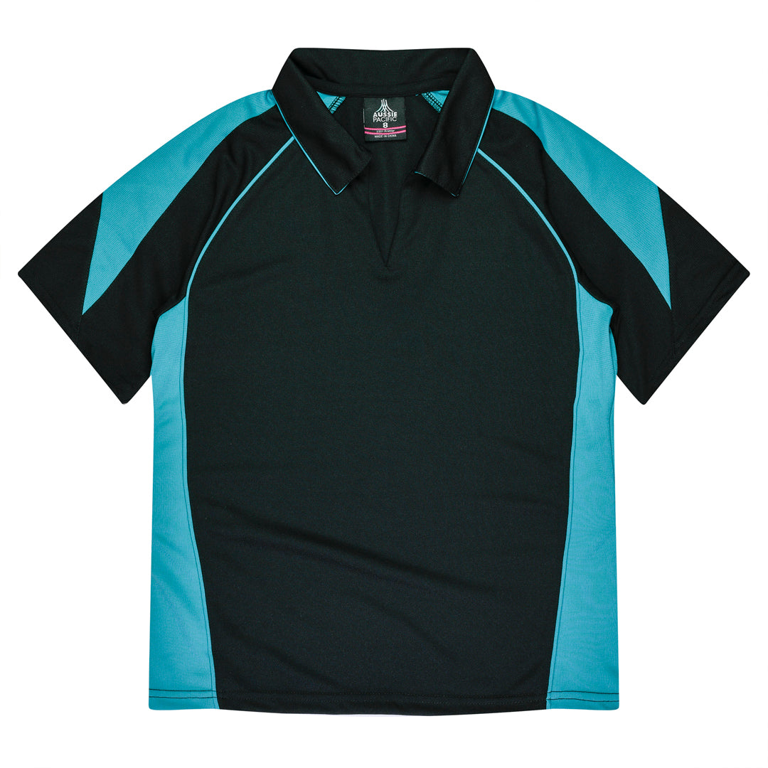 Aussie Pacific The Premier Polo | Plus | Ladies Black/Teal Shirts & Tops