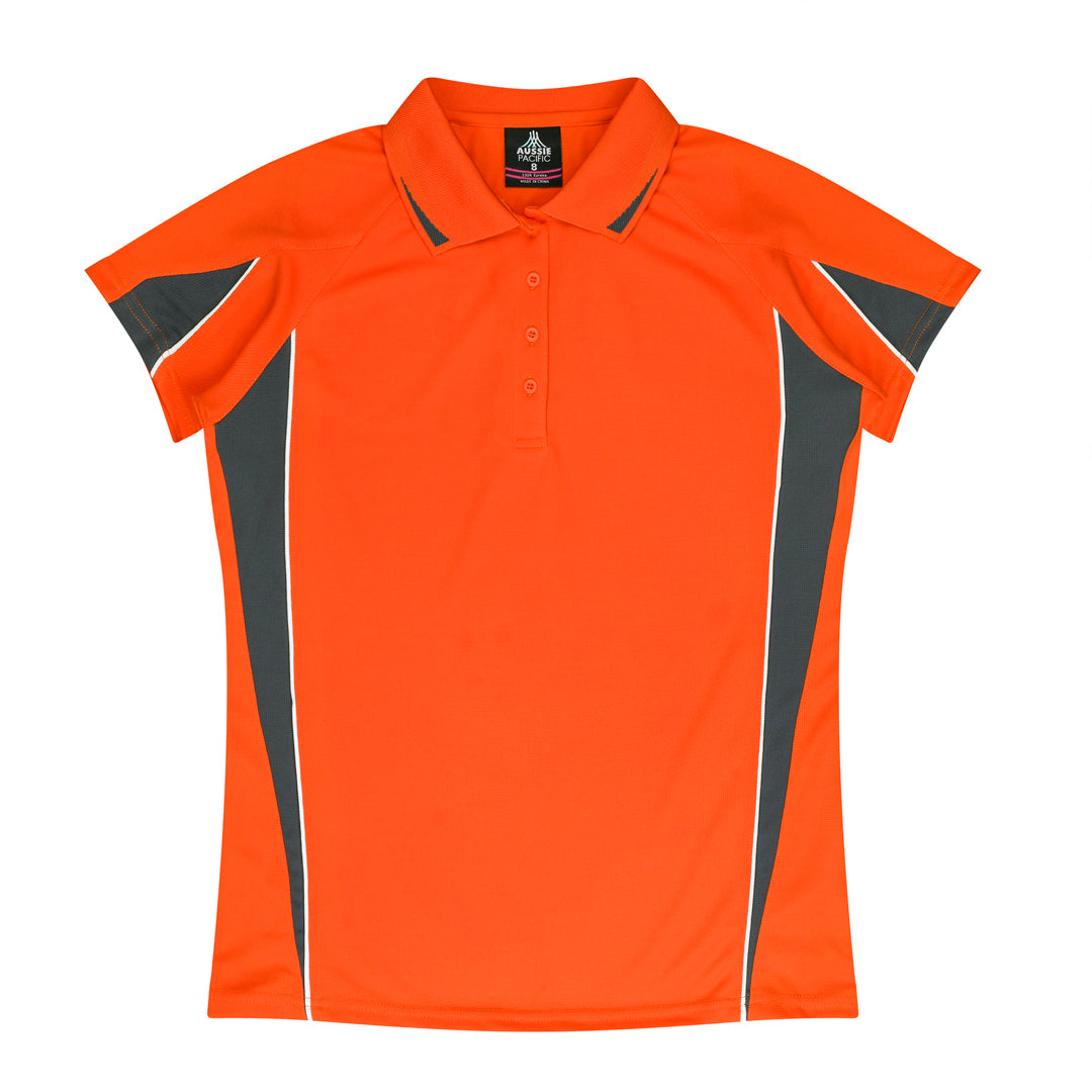 Aussie Pacific The Eureka Polo Shirt | Plus | Ladies Orange/Charcoal Shirts & Tops