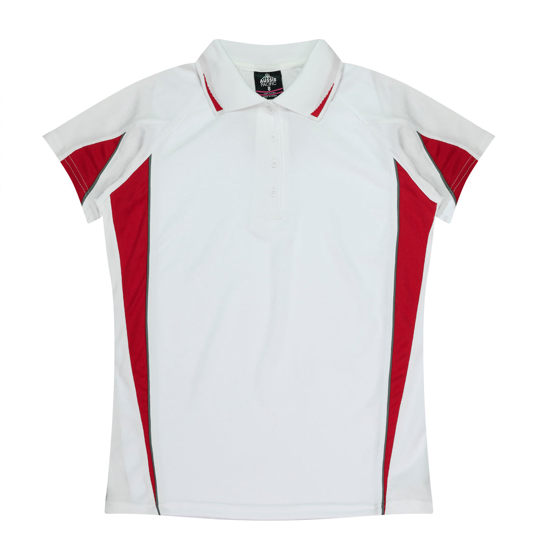 Aussie Pacific The Eureka Polo Shirt | Plus | Ladies White/Red Shirts & Tops