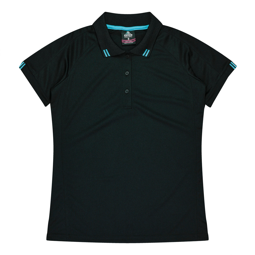 Aussie Pacific The Flinders Polo | Ladies | Short Sleeve Black/Teal Shirts & Tops
