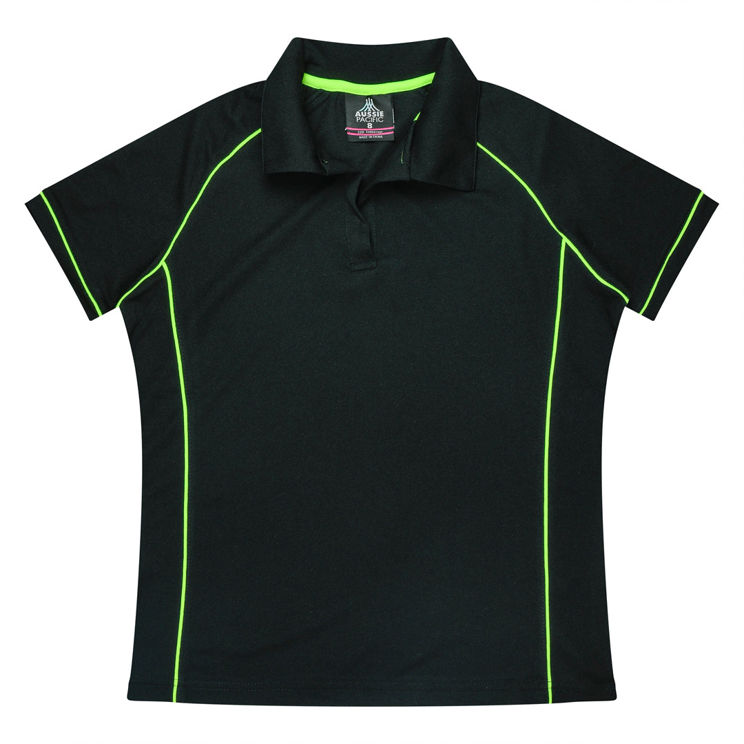 Aussie Pacific The Endeavour Polo | Ladies | Short Sleeve Black/Fluro Green Shirts & Tops