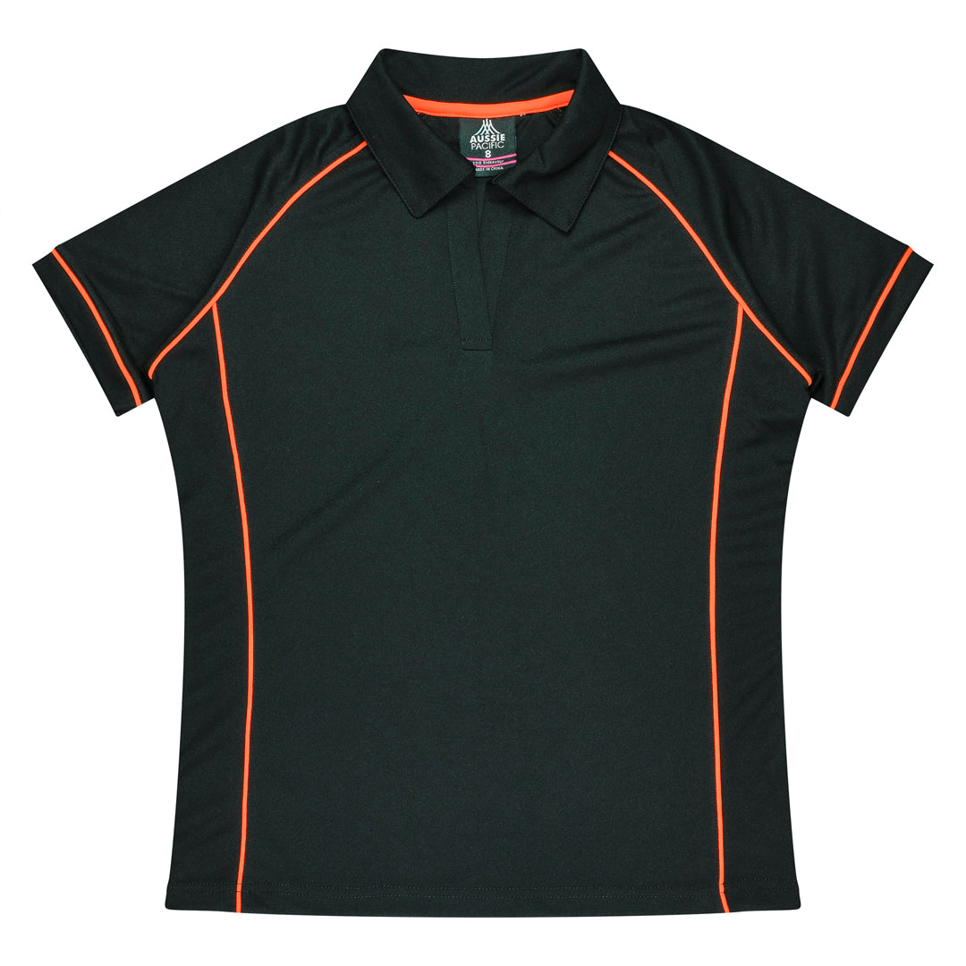 Aussie Pacific The Endeavour Polo | Ladies | Short Sleeve Black/Fluro Orange Shirts & Tops