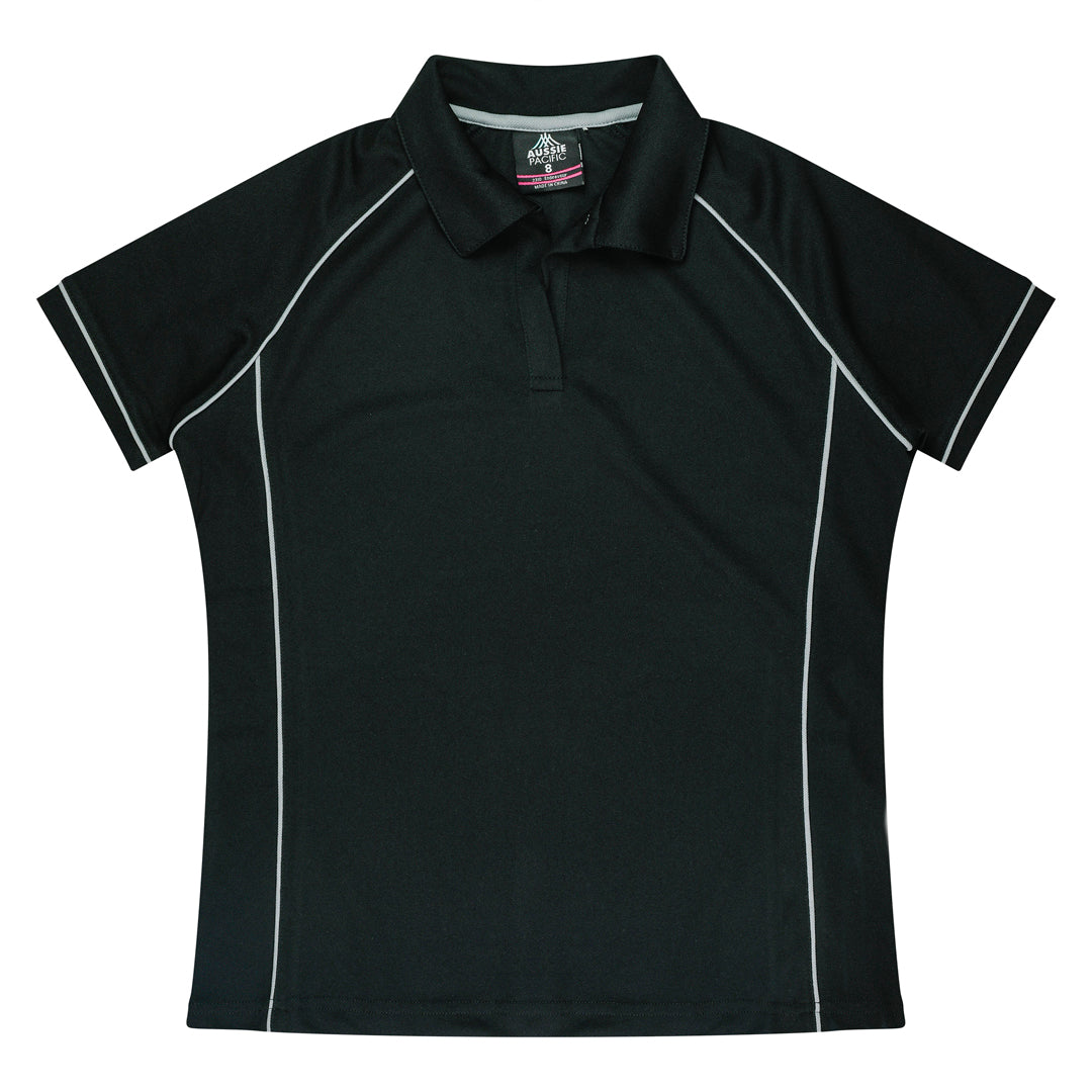 Aussie Pacific The Endeavour Polo | Ladies | Short Sleeve Black/Silver Shirts & Tops