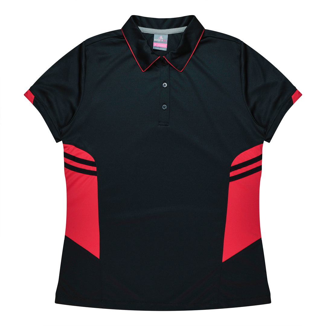 Aussie Pacific The Tasman Polo | Ladies | Short Sleeve | Black Base Black/Red Shirts & Tops