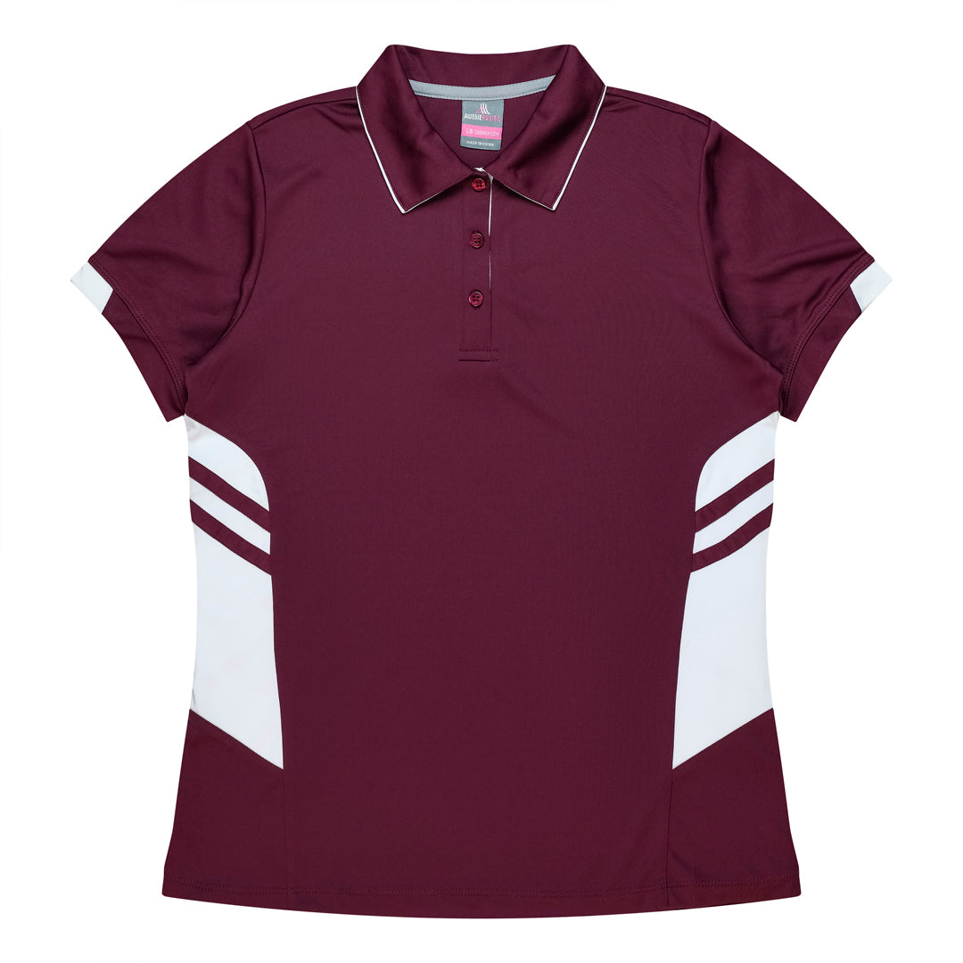 Aussie Pacific The Tasman Polo | Ladies | Short Sleeve | Mixed Base Maroon/White Shirts & Tops