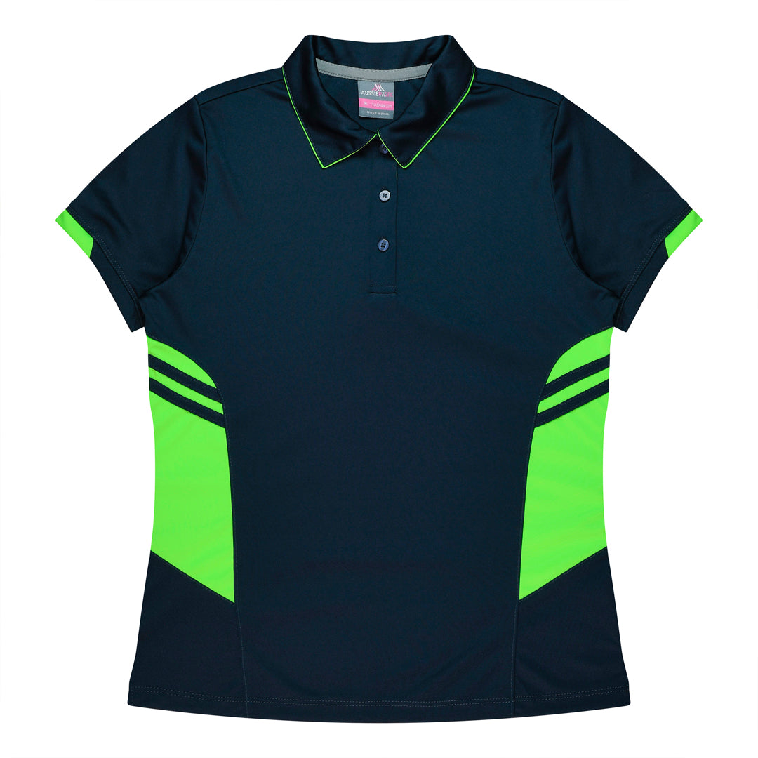 Aussie Pacific The Tasman Polo | Ladies | Short Sleeve | Navy Base Navy/Neon Green Shirts & Tops