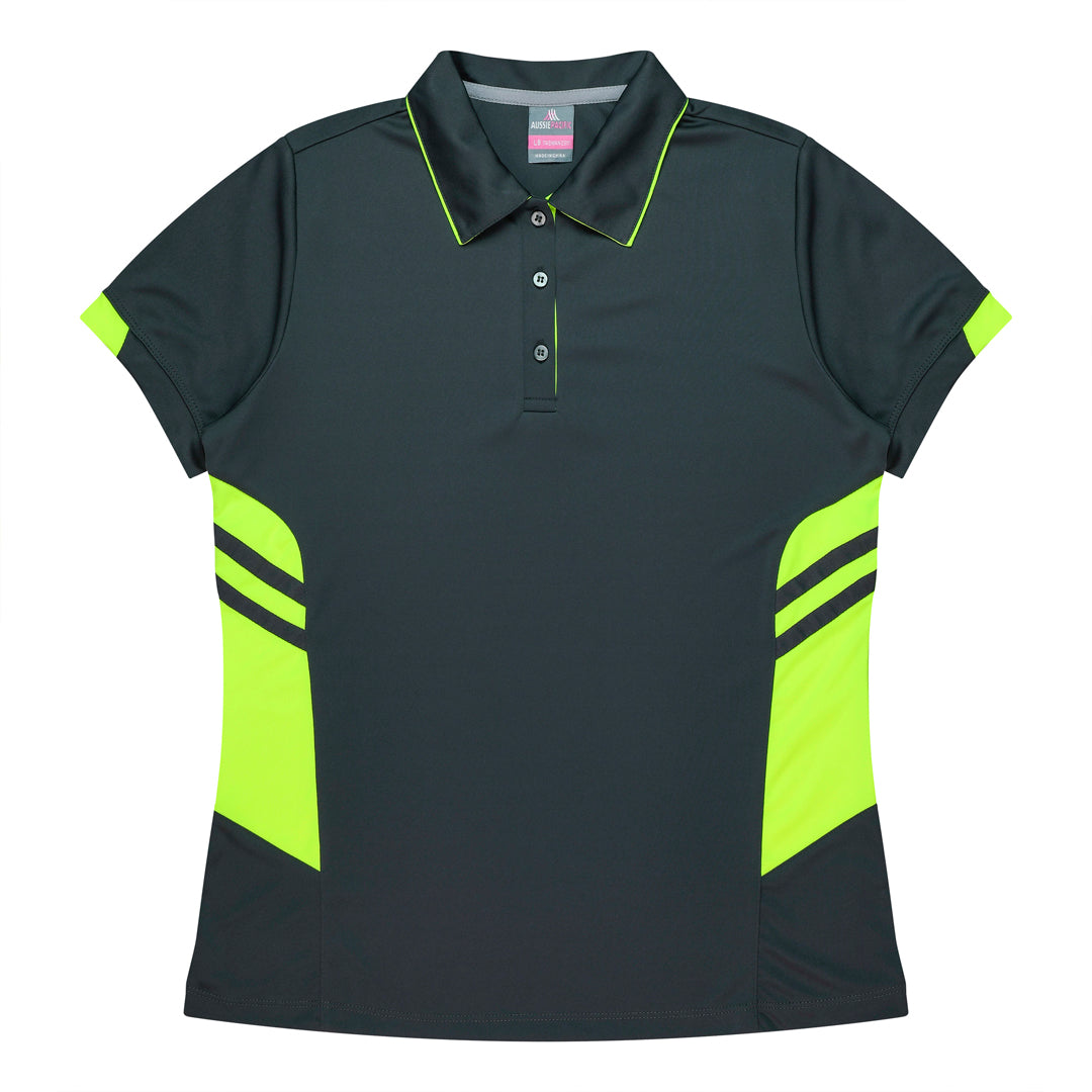 Aussie Pacific The Tasman Polo | Ladies | Short Sleeve | Grey Base Slate/Neon Yellow Shirts & Tops