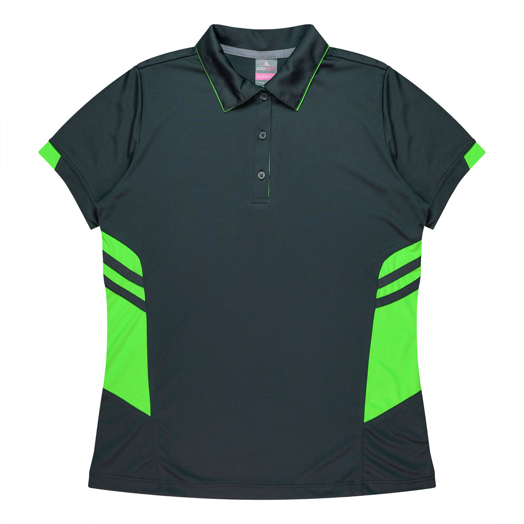 Aussie Pacific The Tasman Polo | Ladies | Short Sleeve | Grey Base Slate/Neon Green Shirts & Tops
