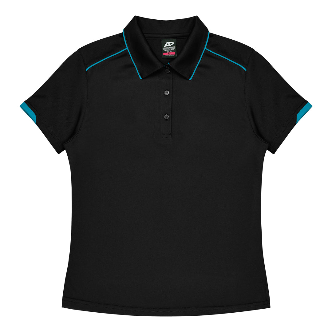 Aussie Pacific The Currumbin Polo | Ladies | Short Sleeve Black/Cyan Shirts & Tops
