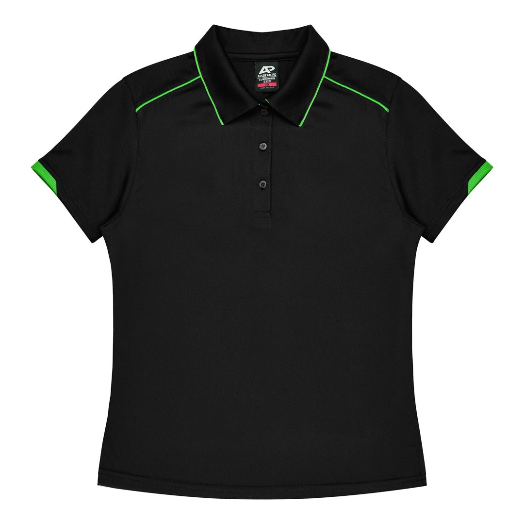 Aussie Pacific The Currumbin Polo | Ladies | Short Sleeve Black/Green Shirts & Tops