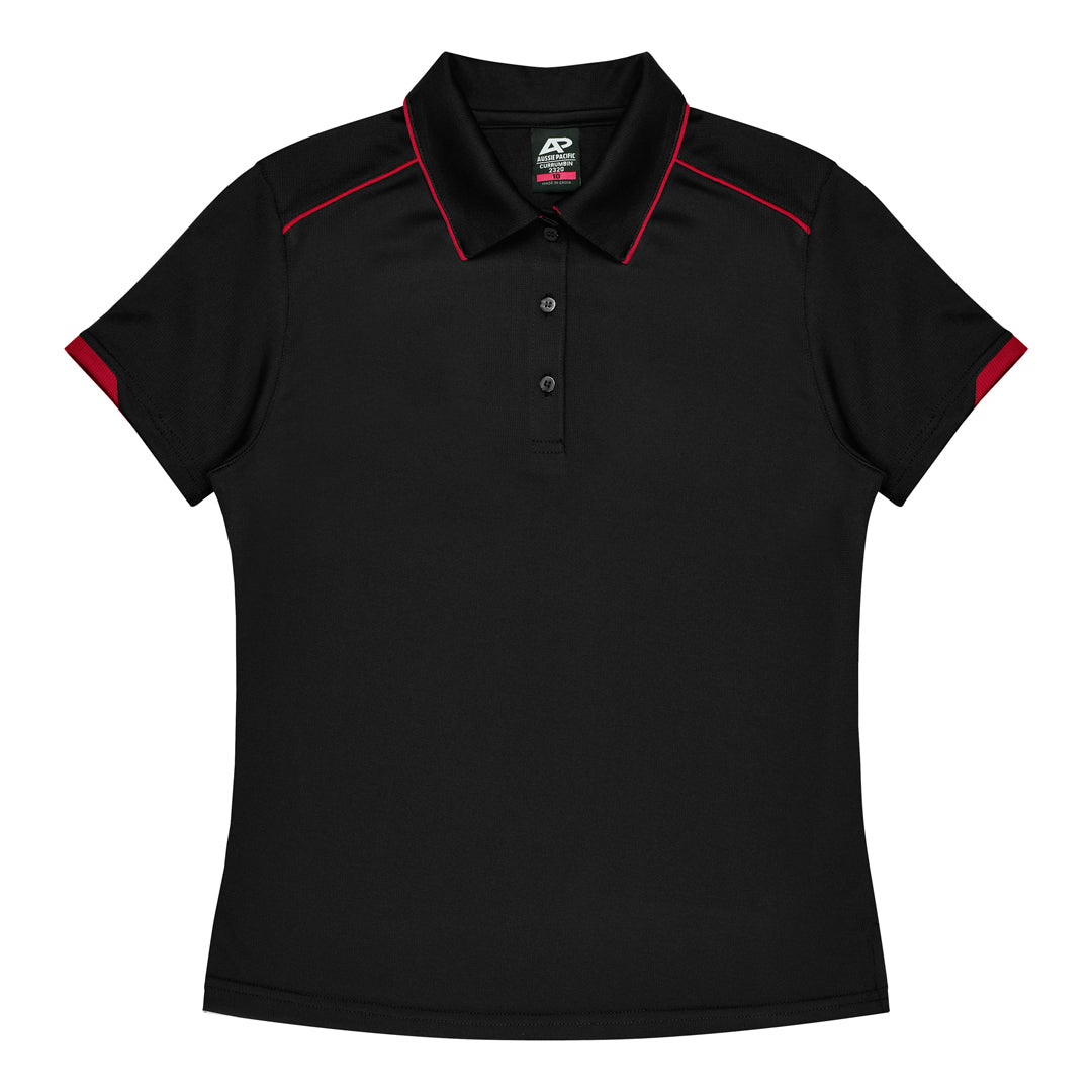 Aussie Pacific The Currumbin Polo | Ladies | Short Sleeve Black/Red Shirts & Tops