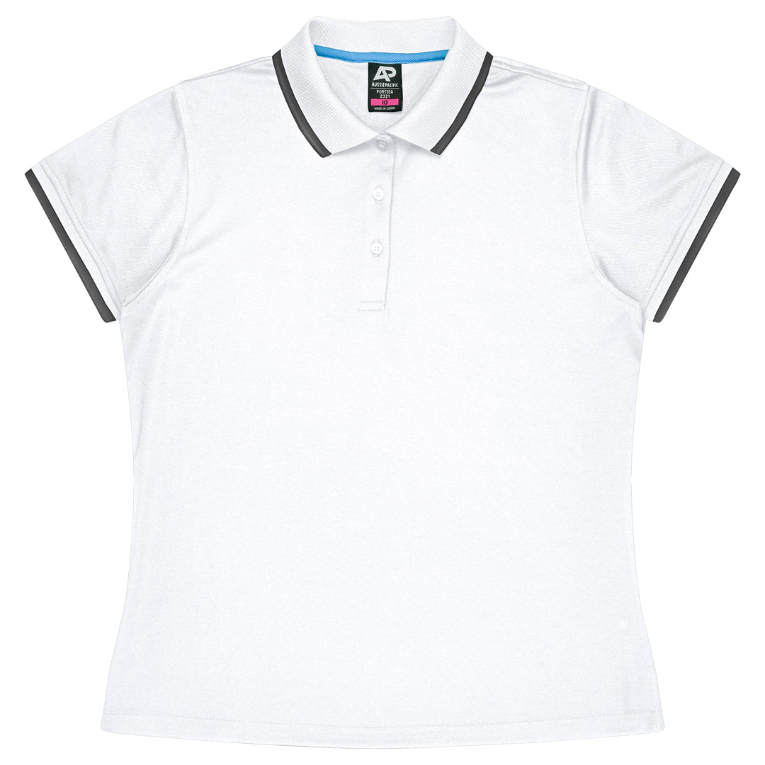 Aussie Pacific The Portsea Polo | Ladies | Short Sleeve White/Slate Shirts & Tops
