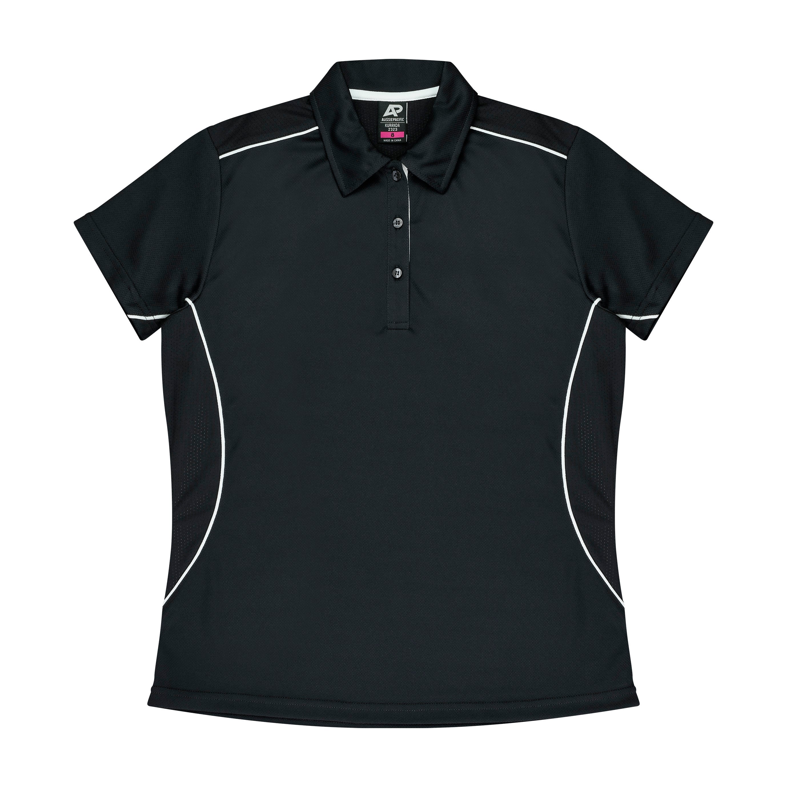 Aussie Pacific The Kuranda Polo | Ladies | Short Sleeve Black/White Shirts & Tops