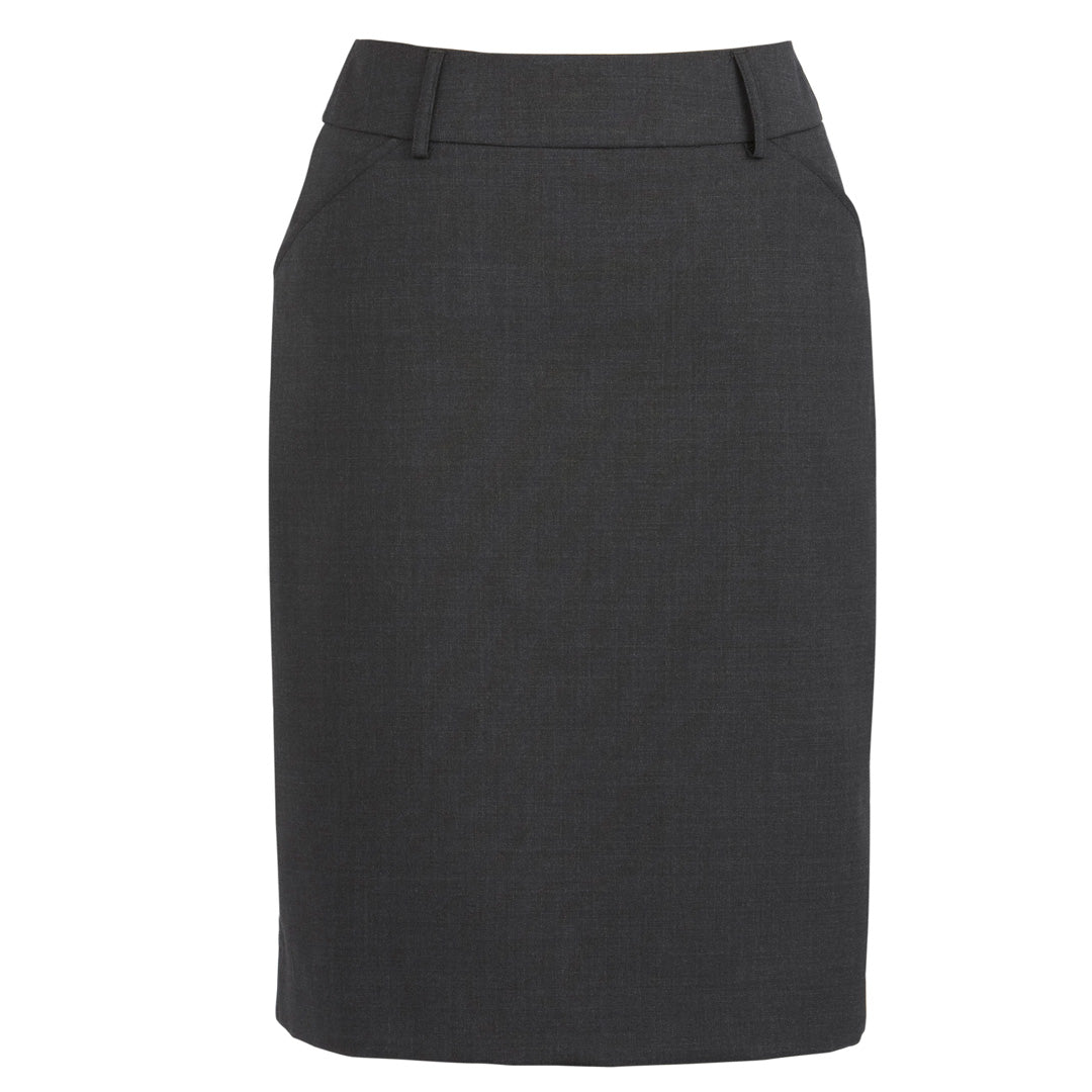 Biz Corporates The Cool Wool Pleat Skirt | Ladies Charcoal Skirts