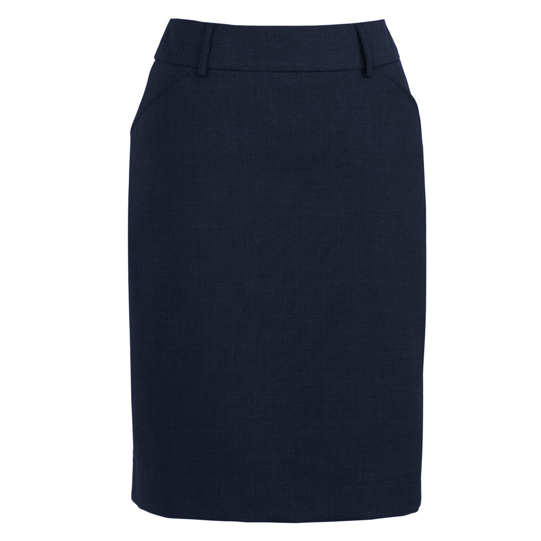 Biz Corporates The Cool Wool Pleat Skirt | Ladies Navy Skirts