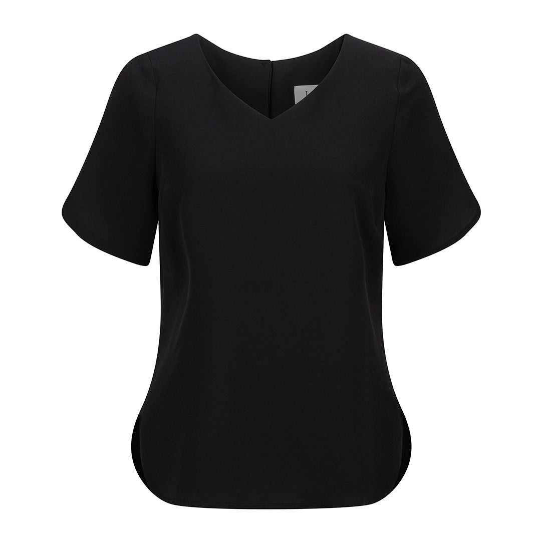 LSJ Collection The V-Neck Crepe Top | Ladies | Short Sleeve Black Shirts & Tops