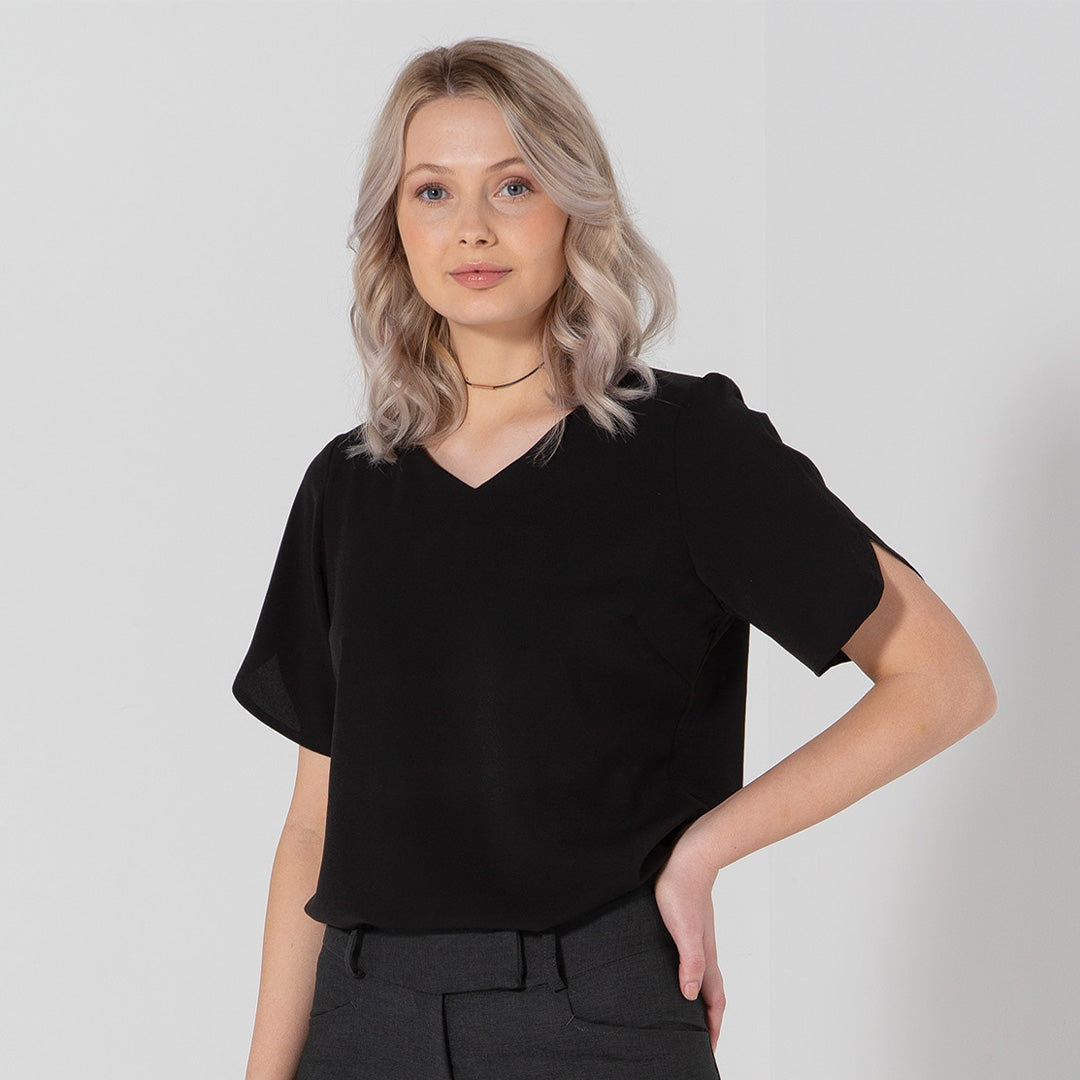 LSJ Collection The V-Neck Crepe Top | Ladies | Short Sleeve Shirts & Tops