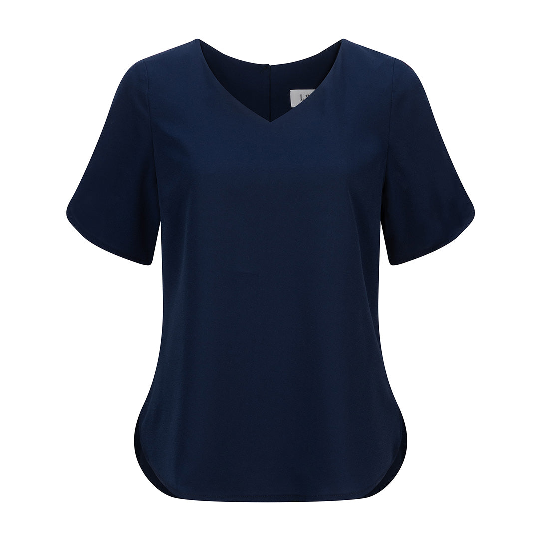 LSJ Collection The V-Neck Crepe Top | Ladies | Short Sleeve Navy Shirts & Tops