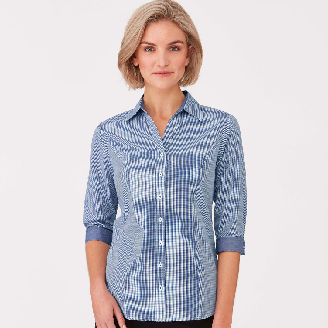 City Collection The Pippa Check Shirt | Ladies | 3/4 Sleeve Cobalt Check Shirts & Tops