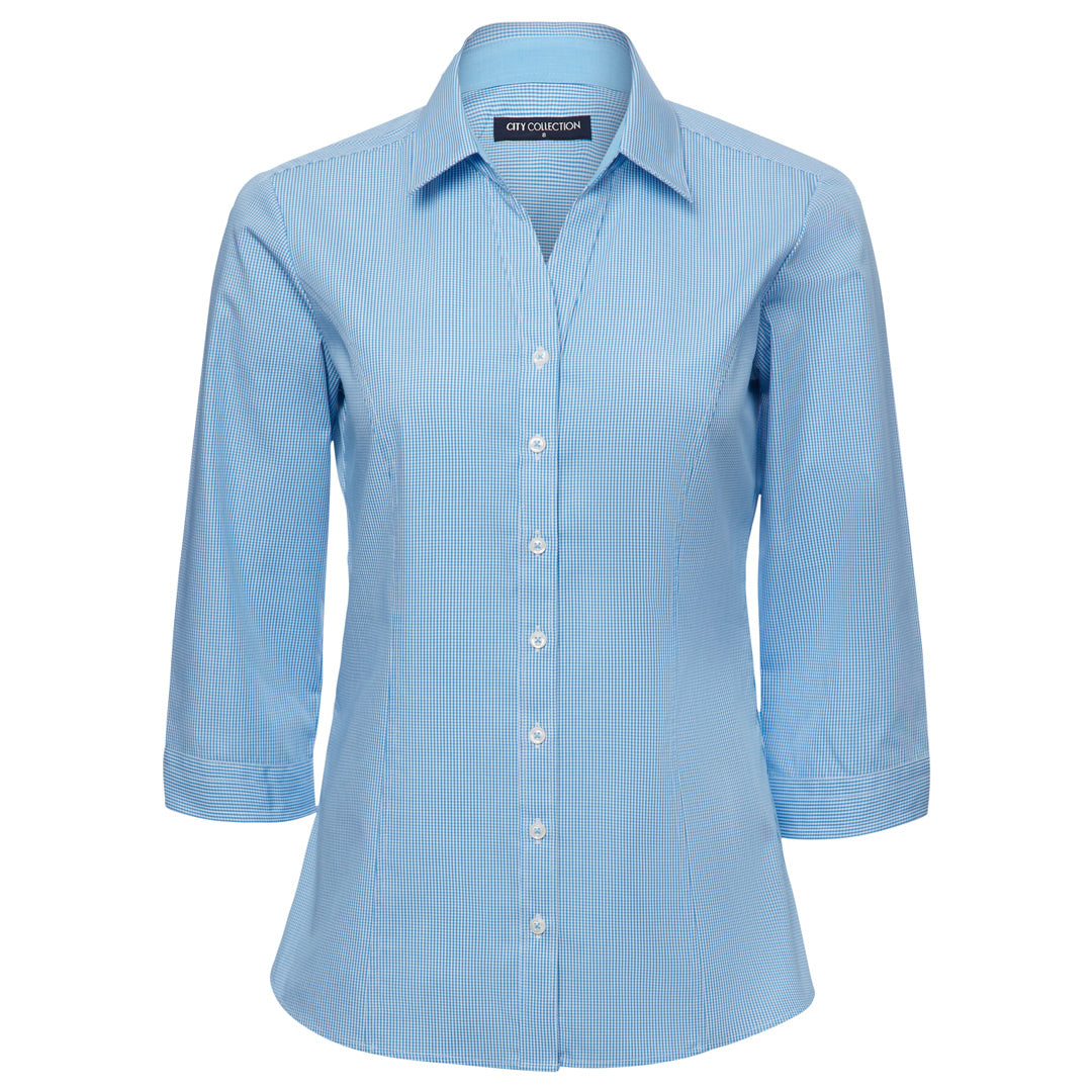 City Collection The Pippa Check Shirt | Ladies | 3/4 Sleeve Aqua Check Shirts & Tops