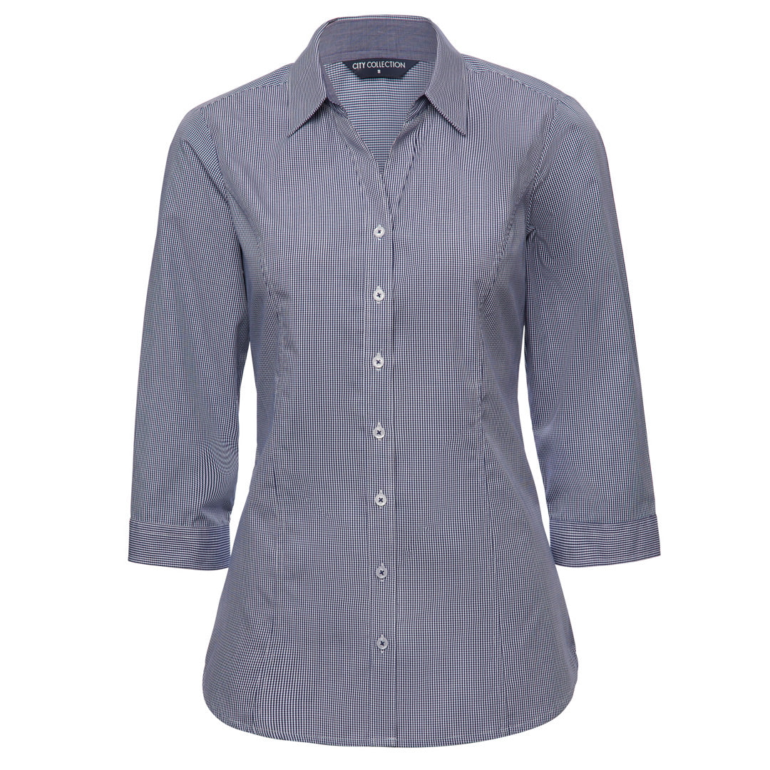 City Collection The Pippa Check Shirt | Ladies | 3/4 Sleeve Navy Check Shirts & Tops
