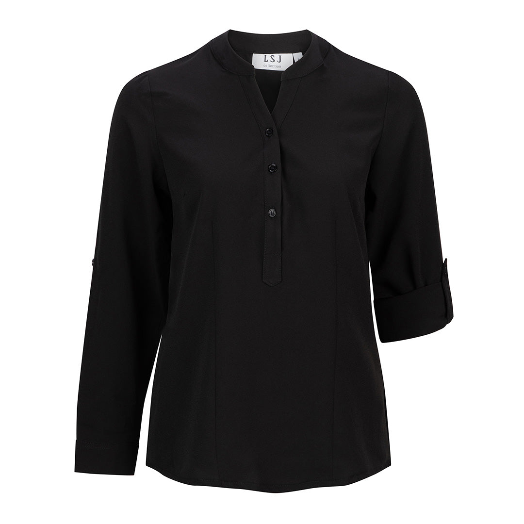 LSJ Collection The Mandarin Crepe Top | Ladies | Long Sleeve Black Shirts & Tops