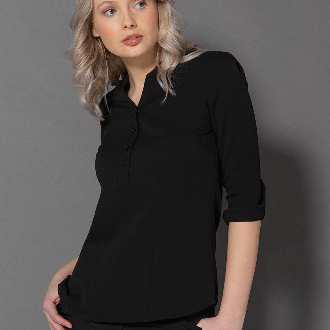 LSJ Collection The Mandarin Crepe Top | Ladies | Long Sleeve Shirts & Tops